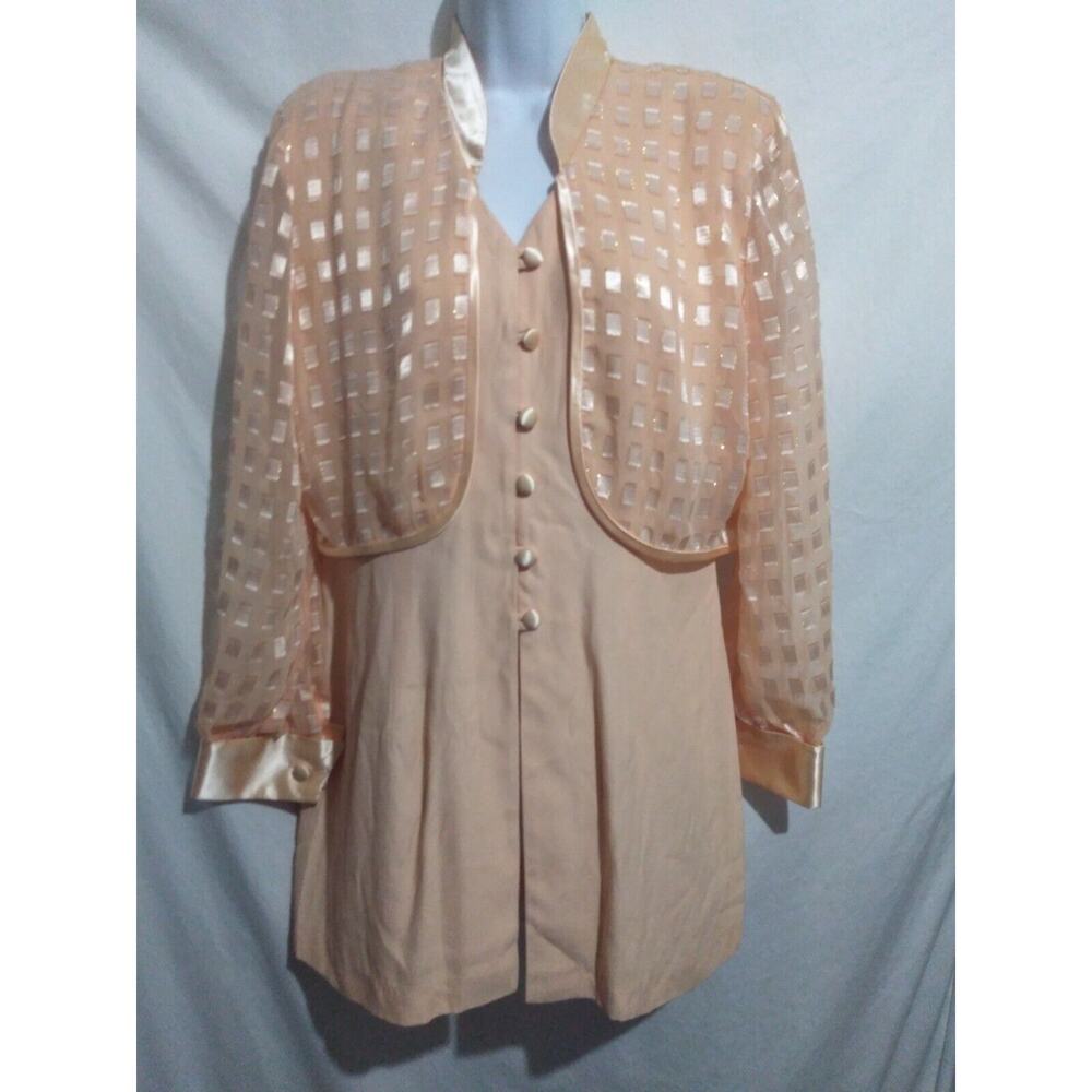 Vintage Lori Weidner Size 12 Petite L/S Peach French Cuff Formal Tunic Top